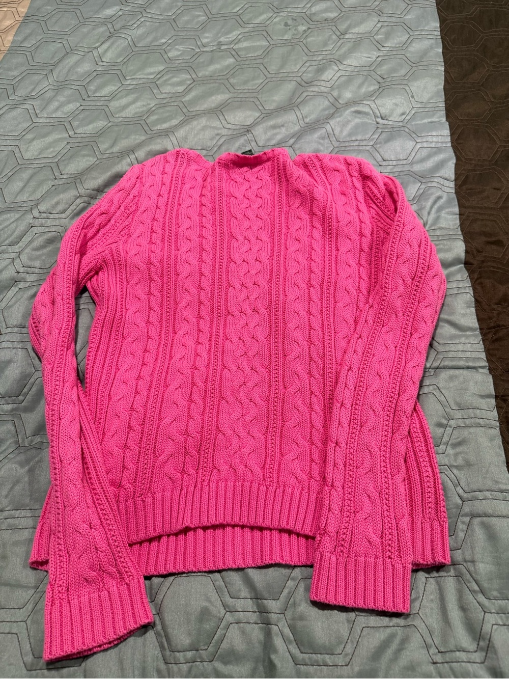 Lauren Ralph Lauren Womens Cable Knit Pullover Sweater L Pink 100% Cotton